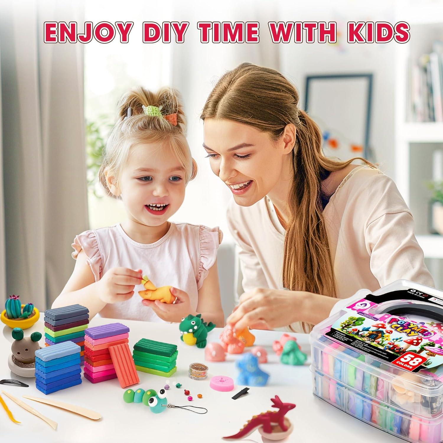 image139 PCS Polymer Clay Kit with Sculpting Tools and Accessories 58 Colors NonToxic Modeling Clay for Kids DIY Oven Bake Clay Arts and Crafts Gift Set for Kids Adults and Beginners