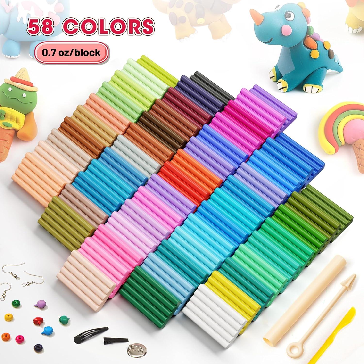 image139 PCS Polymer Clay Kit with Sculpting Tools and Accessories 58 Colors NonToxic Modeling Clay for Kids DIY Oven Bake Clay Arts and Crafts Gift Set for Kids Adults and Beginners