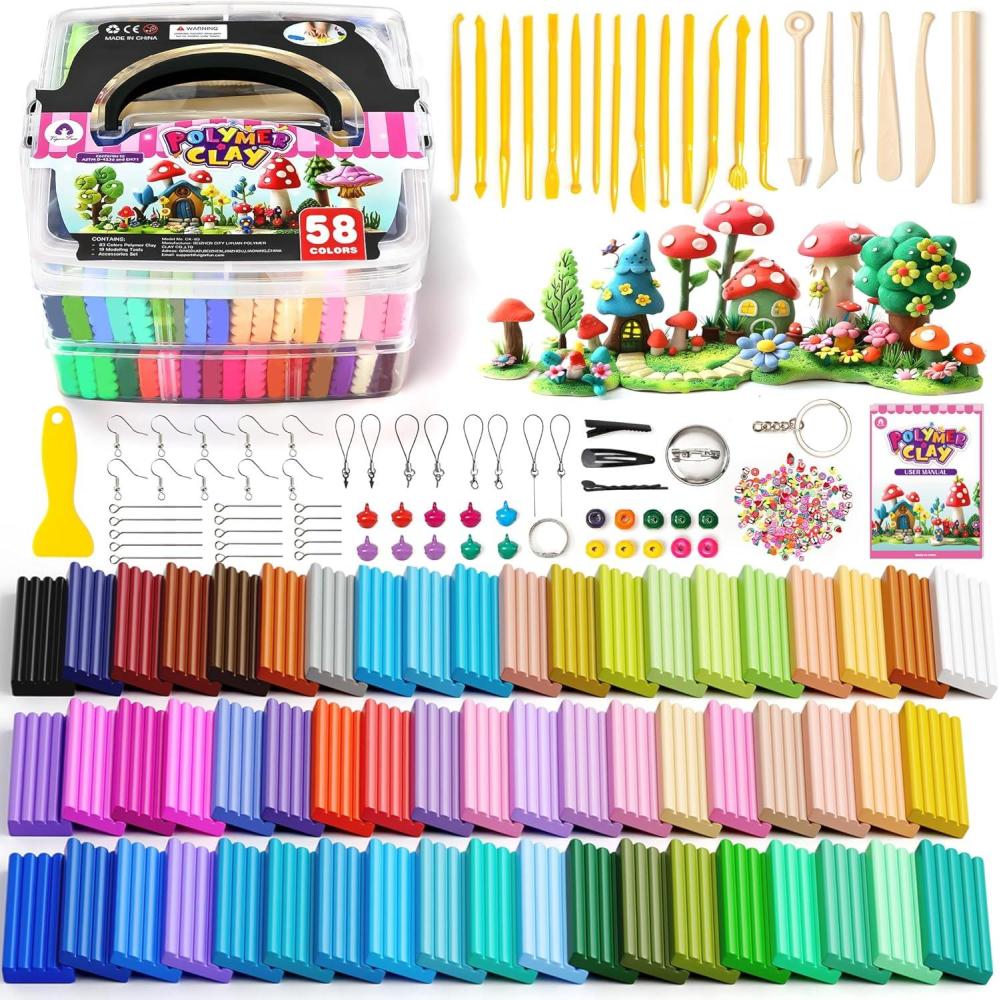 image139 PCS Polymer Clay Kit with Sculpting Tools and Accessories 58 Colors NonToxic Modeling Clay for Kids DIY Oven Bake Clay Arts and Crafts Gift Set for Kids Adults and Beginners