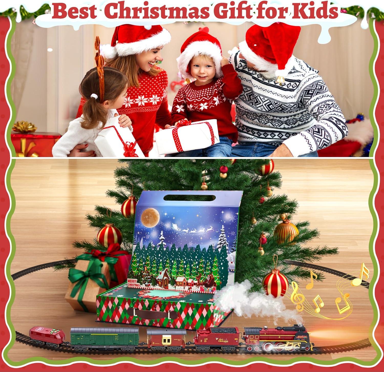 imageTrain Set with More Tracks ampamp Carriages Luxury Train Toys with Smoke Light and Sound Christmas Train Sets for Around The Tree Toy Train Set for 3 4 5 6 7 8 Years Old Boys Toddlers GiftsHighEnd