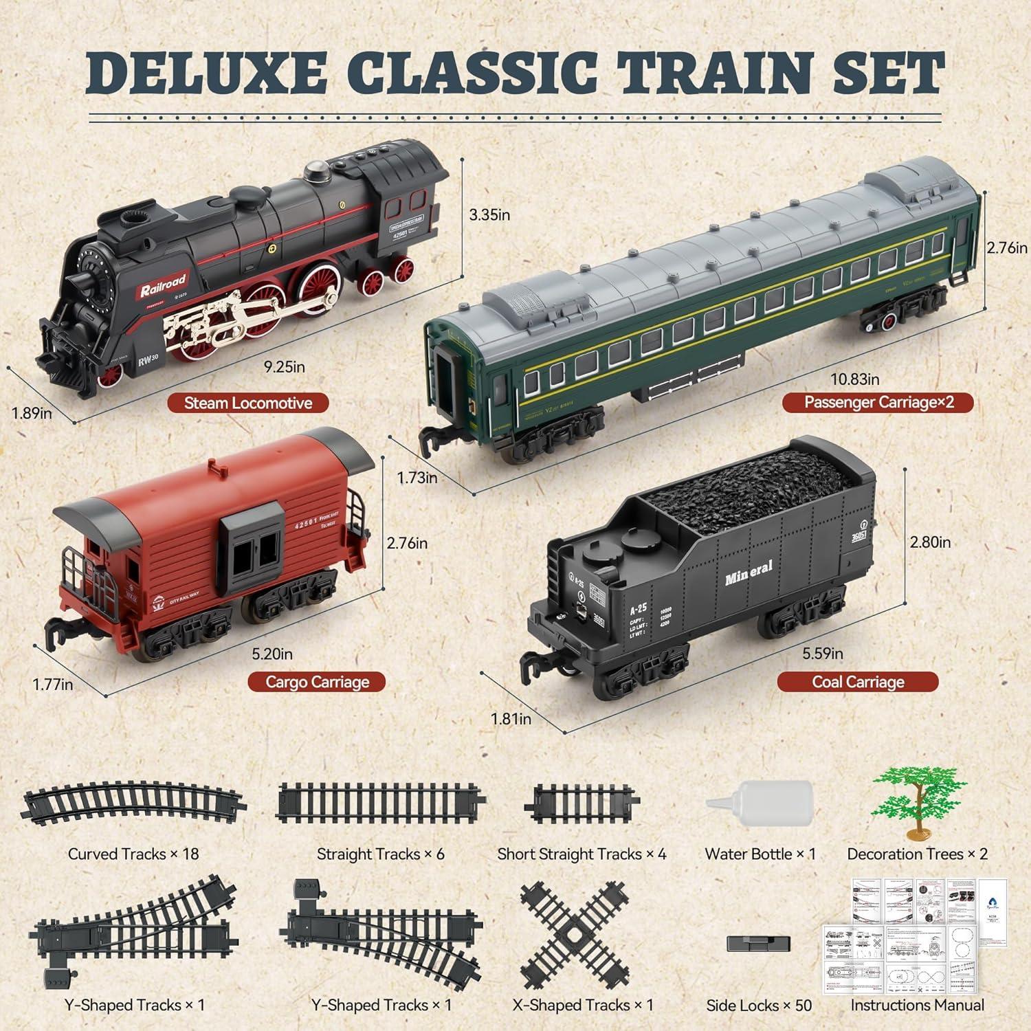 imageTrain Set with More Tracks ampamp Carriages Luxury Train Toys with Smoke Light and Sound Christmas Train Sets for Around The Tree Toy Train Set for 3 4 5 6 7 8 Years Old Boys Toddlers GiftsClassic