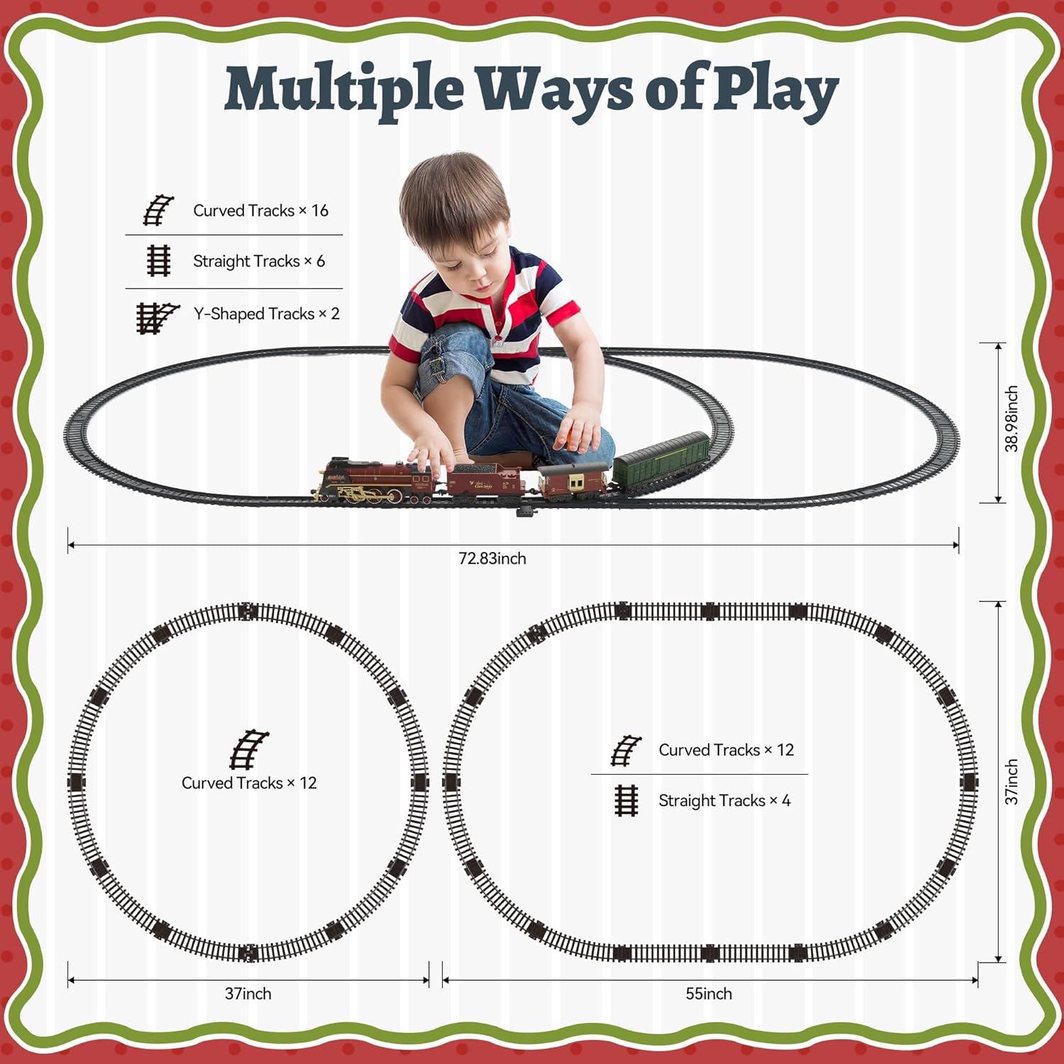 imageTrain Set with More Tracks ampamp Carriages Luxury Train Toys with Smoke Light and Sound Christmas Train Sets for Around The Tree Toy Train Set for 3 4 5 6 7 8 Years Old Boys Toddlers GiftsLuxury