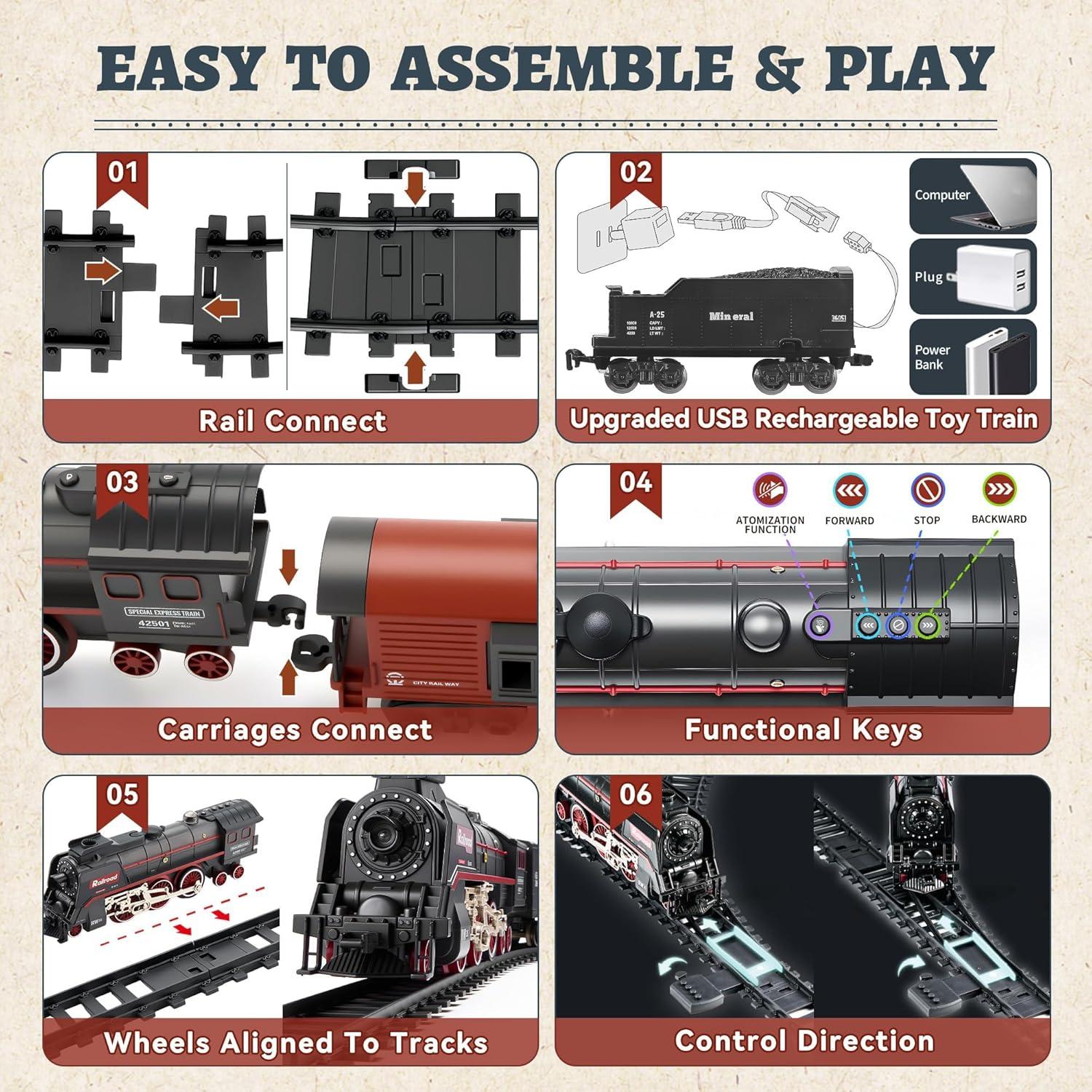 imageTrain Set with More Tracks ampamp Carriages Luxury Train Toys with Smoke Light and Sound Christmas Train Sets for Around The Tree Toy Train Set for 3 4 5 6 7 8 Years Old Boys Toddlers GiftsClassic