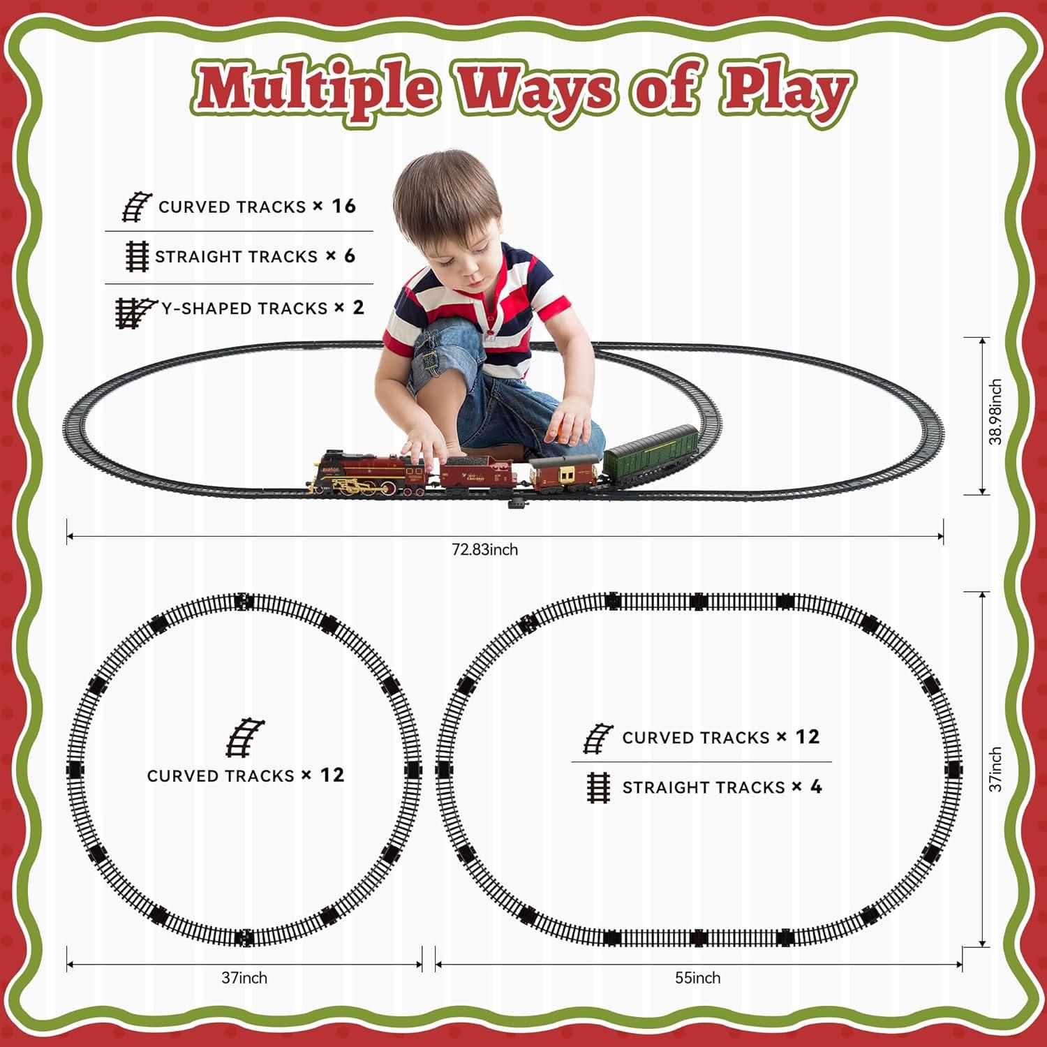 imageTrain Set with More Tracks ampamp Carriages Luxury Train Toys with Smoke Light and Sound Christmas Train Sets for Around The Tree Toy Train Set for 3 4 5 6 7 8 Years Old Boys Toddlers GiftsHighEnd