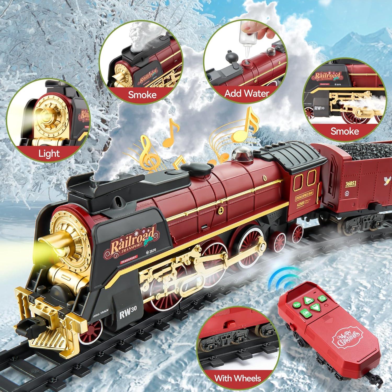 imageTrain Set with More Tracks ampamp Carriages Luxury Train Toys with Smoke Light and Sound Christmas Train Sets for Around The Tree Toy Train Set for 3 4 5 6 7 8 Years Old Boys Toddlers GiftsHighEnd