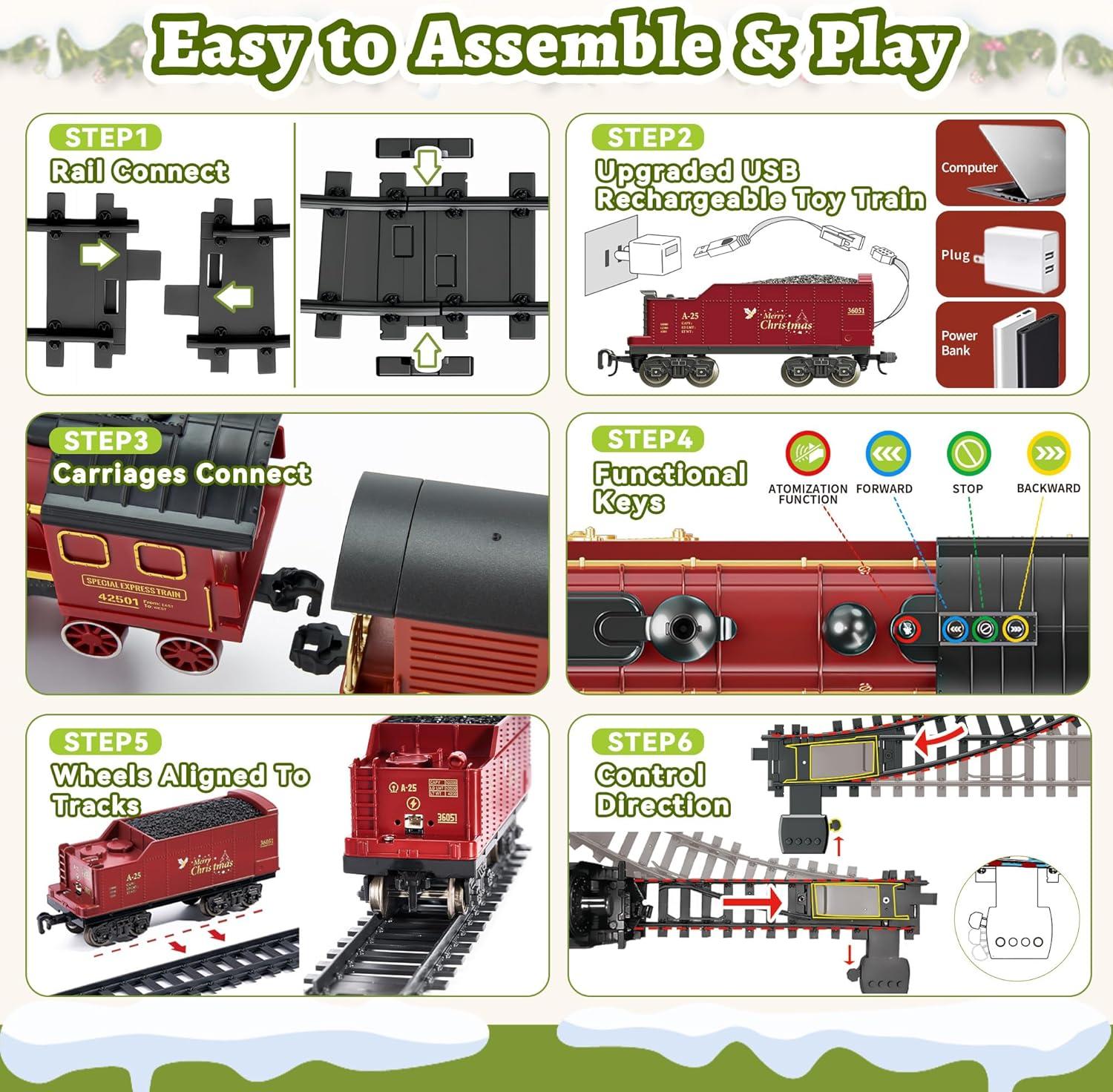 imageTrain Set with More Tracks ampamp Carriages Luxury Train Toys with Smoke Light and Sound Christmas Train Sets for Around The Tree Toy Train Set for 3 4 5 6 7 8 Years Old Boys Toddlers GiftsHighEnd