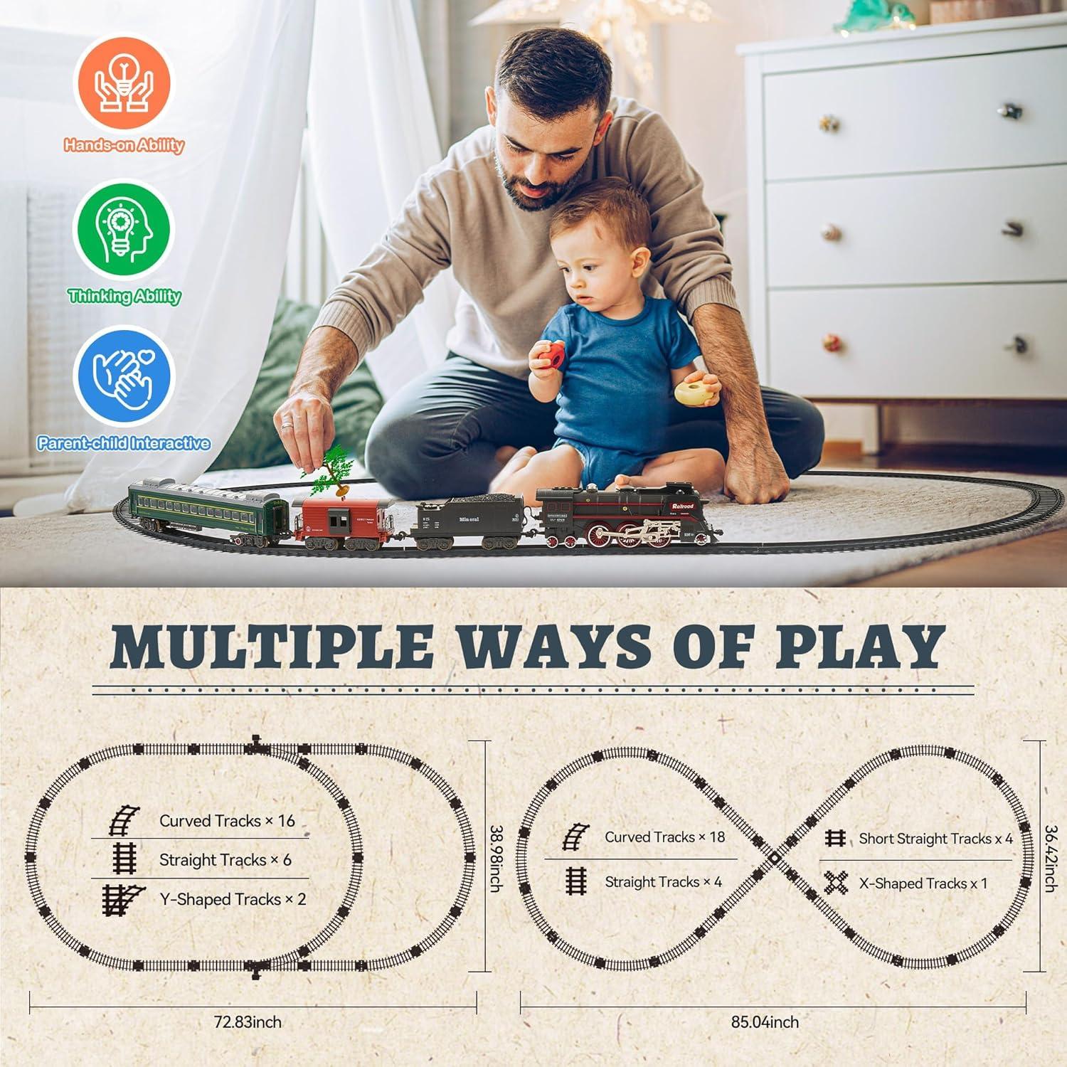 imageTrain Set with More Tracks ampamp Carriages Luxury Train Toys with Smoke Light and Sound Christmas Train Sets for Around The Tree Toy Train Set for 3 4 5 6 7 8 Years Old Boys Toddlers GiftsClassic