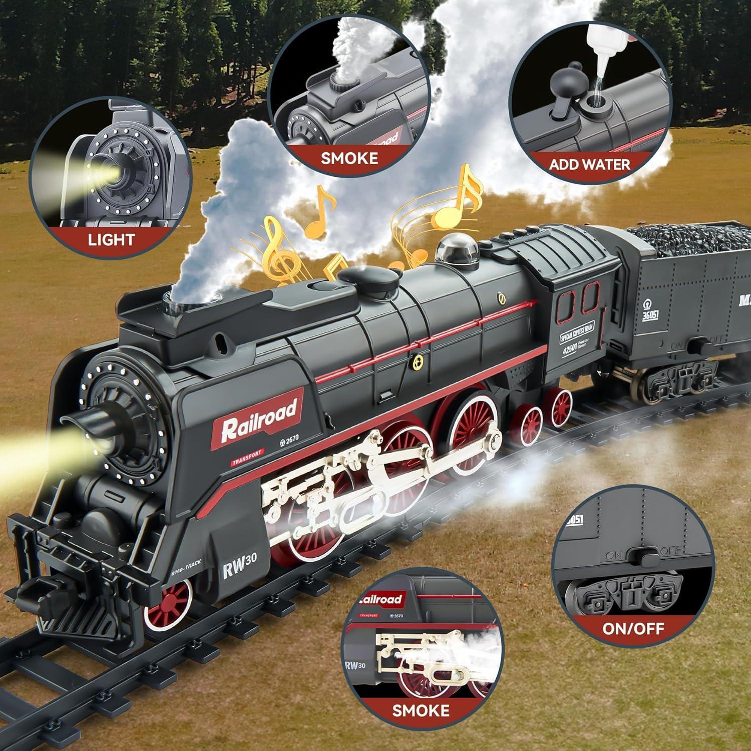 imageTrain Set with More Tracks ampamp Carriages Luxury Train Toys with Smoke Light and Sound Christmas Train Sets for Around The Tree Toy Train Set for 3 4 5 6 7 8 Years Old Boys Toddlers GiftsClassic