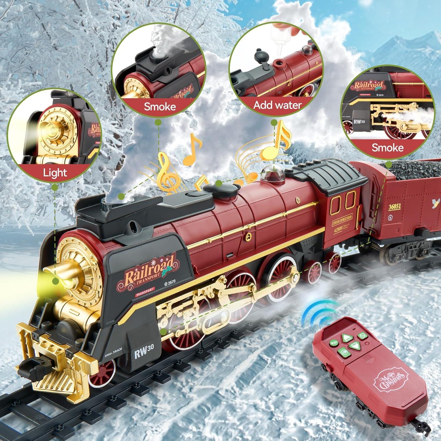 imageTrain Set with More Tracks ampamp Carriages Luxury Train Toys with Smoke Light and Sound Christmas Train Sets for Around The Tree Toy Train Set for 3 4 5 6 7 8 Years Old Boys Toddlers GiftsLuxury