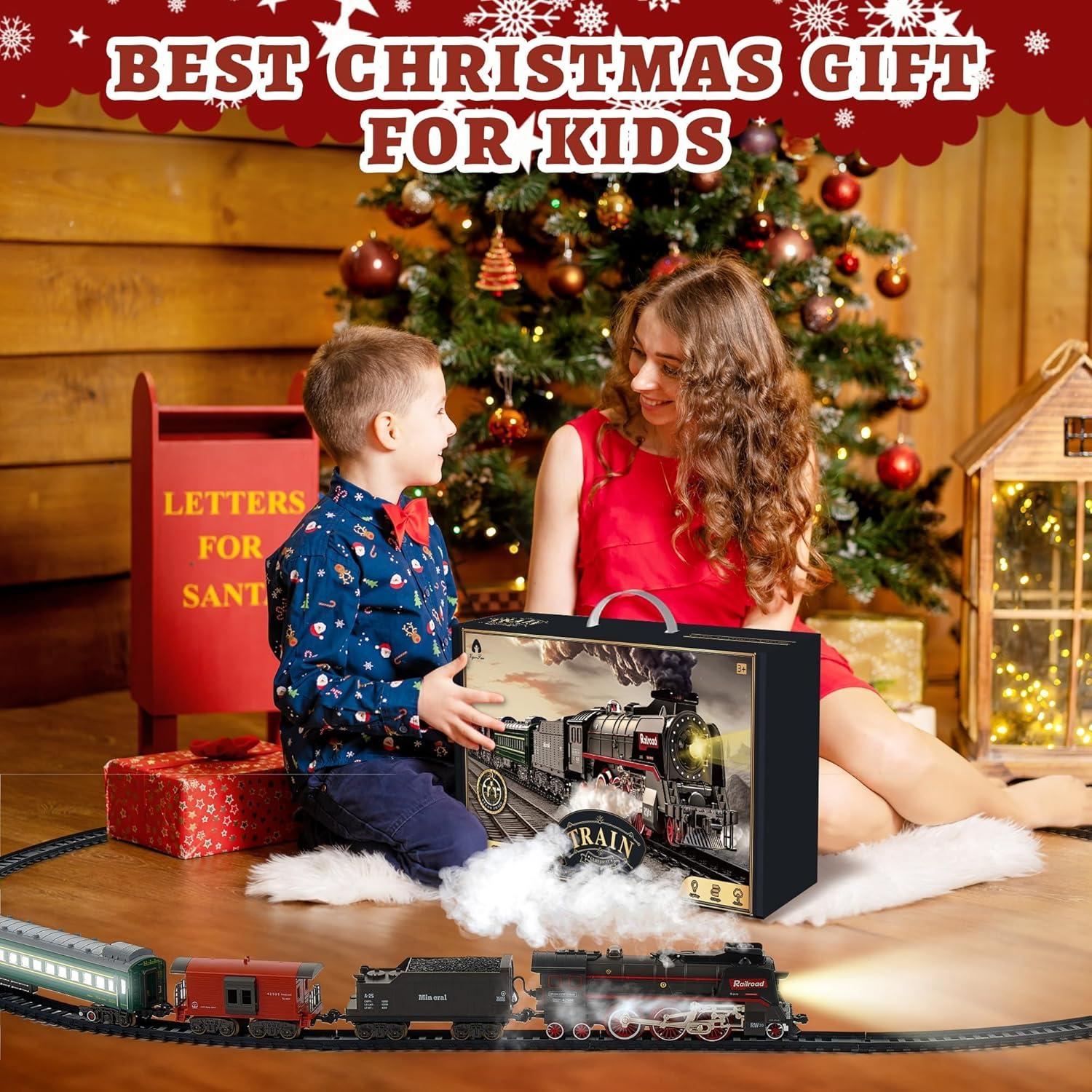imageTrain Set with More Tracks ampamp Carriages Luxury Train Toys with Smoke Light and Sound Christmas Train Sets for Around The Tree Toy Train Set for 3 4 5 6 7 8 Years Old Boys Toddlers GiftsClassic