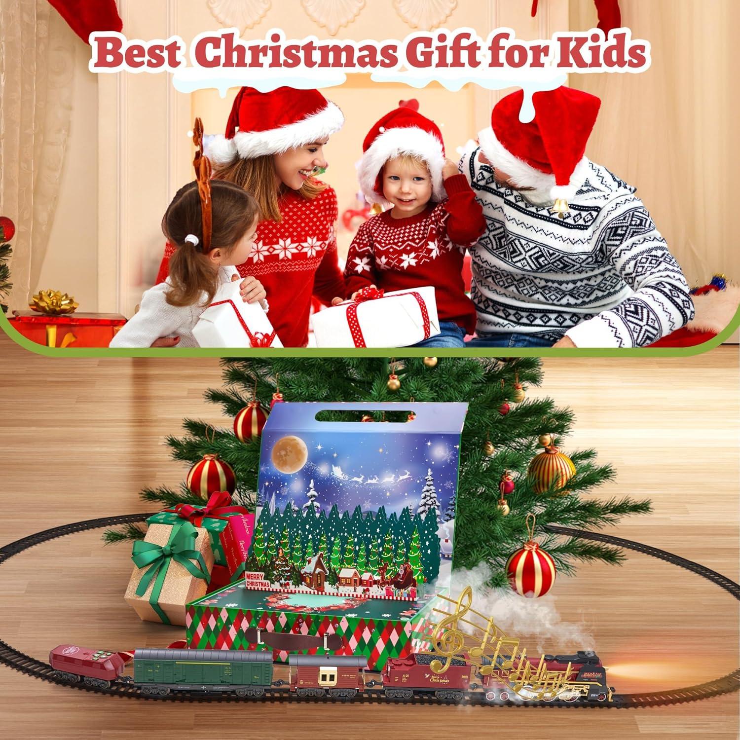 imageTrain Set with More Tracks ampamp Carriages Luxury Train Toys with Smoke Light and Sound Christmas Train Sets for Around The Tree Toy Train Set for 3 4 5 6 7 8 Years Old Boys Toddlers GiftsLuxury
