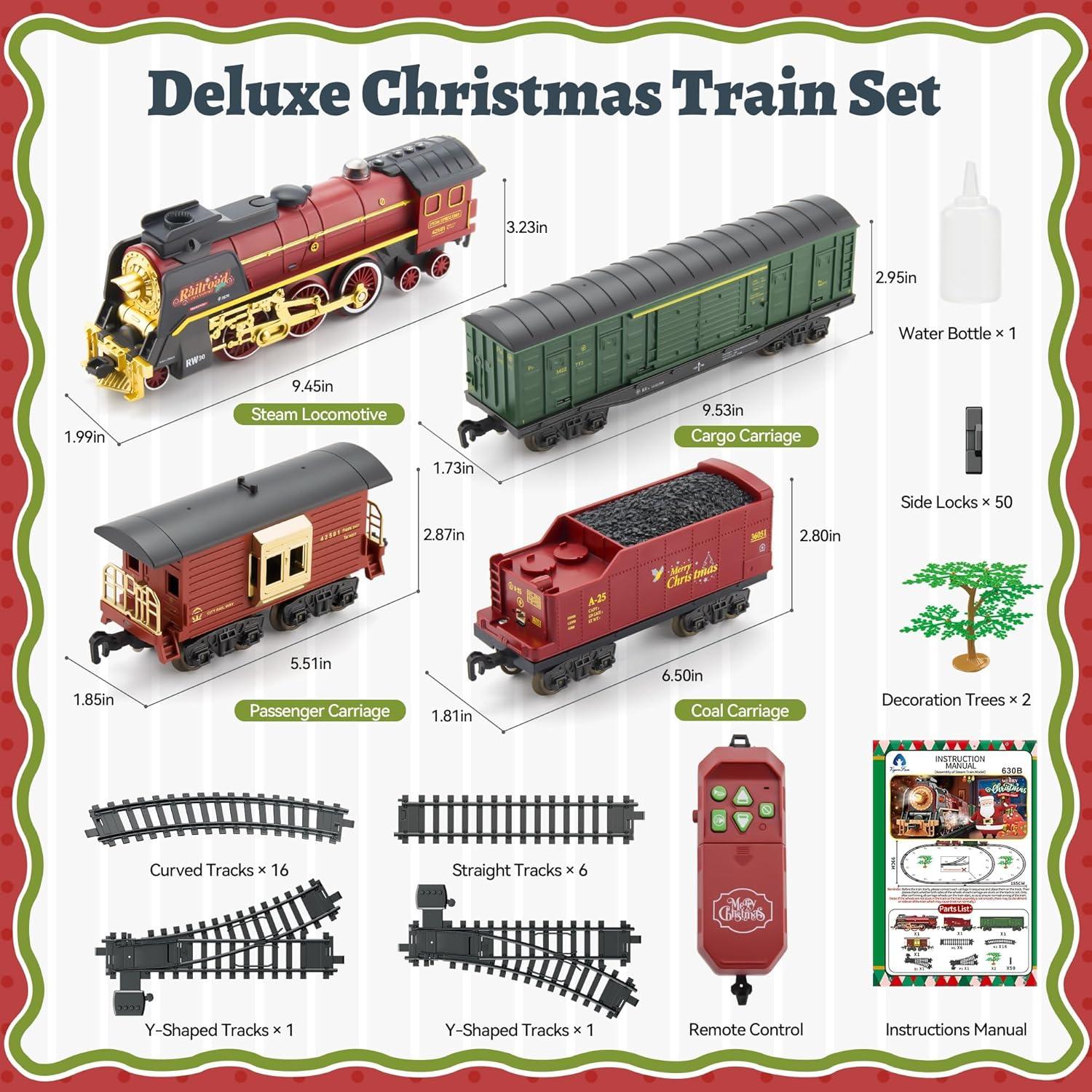 imageTrain Set with More Tracks ampamp Carriages Luxury Train Toys with Smoke Light and Sound Christmas Train Sets for Around The Tree Toy Train Set for 3 4 5 6 7 8 Years Old Boys Toddlers GiftsLuxury