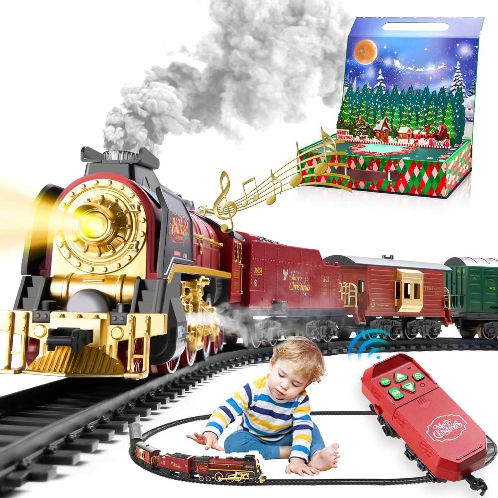 imageTrain Set with More Tracks ampamp Carriages Luxury Train Toys with Smoke Light and Sound Christmas Train Sets for Around The Tree Toy Train Set for 3 4 5 6 7 8 Years Old Boys Toddlers GiftsHighEnd