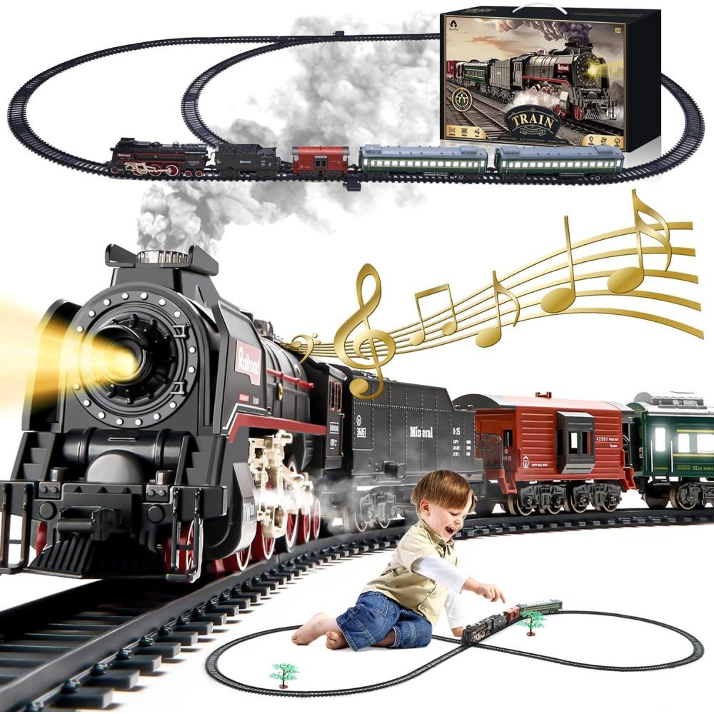imageTrain Set with More Tracks ampamp Carriages Luxury Train Toys with Smoke Light and Sound Christmas Train Sets for Around The Tree Toy Train Set for 3 4 5 6 7 8 Years Old Boys Toddlers GiftsClassic