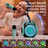 imageAll Rounder Karaoke Machine for Kids Teens Portable Bluetooth Karaoke Speaker with Two Mics Voice Changer Light Effect Bass Tremolo Supports USBTFAUX for Home Party Gifts Toys for Girls BlueGreen