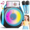 imageAll Rounder Karaoke Machine for Kids Teens Portable Bluetooth Karaoke Speaker with Two Mics Voice Changer Light Effect Bass Tremolo Supports USBTFAUX for Home Party Gifts Toys for Girls BlueBlue
