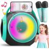 imageAll Rounder Karaoke Machine for Kids Teens Portable Bluetooth Karaoke Speaker with Two Mics Voice Changer Light Effect Bass Tremolo Supports USBTFAUX for Home Party Gifts Toys for Girls BlueGreen