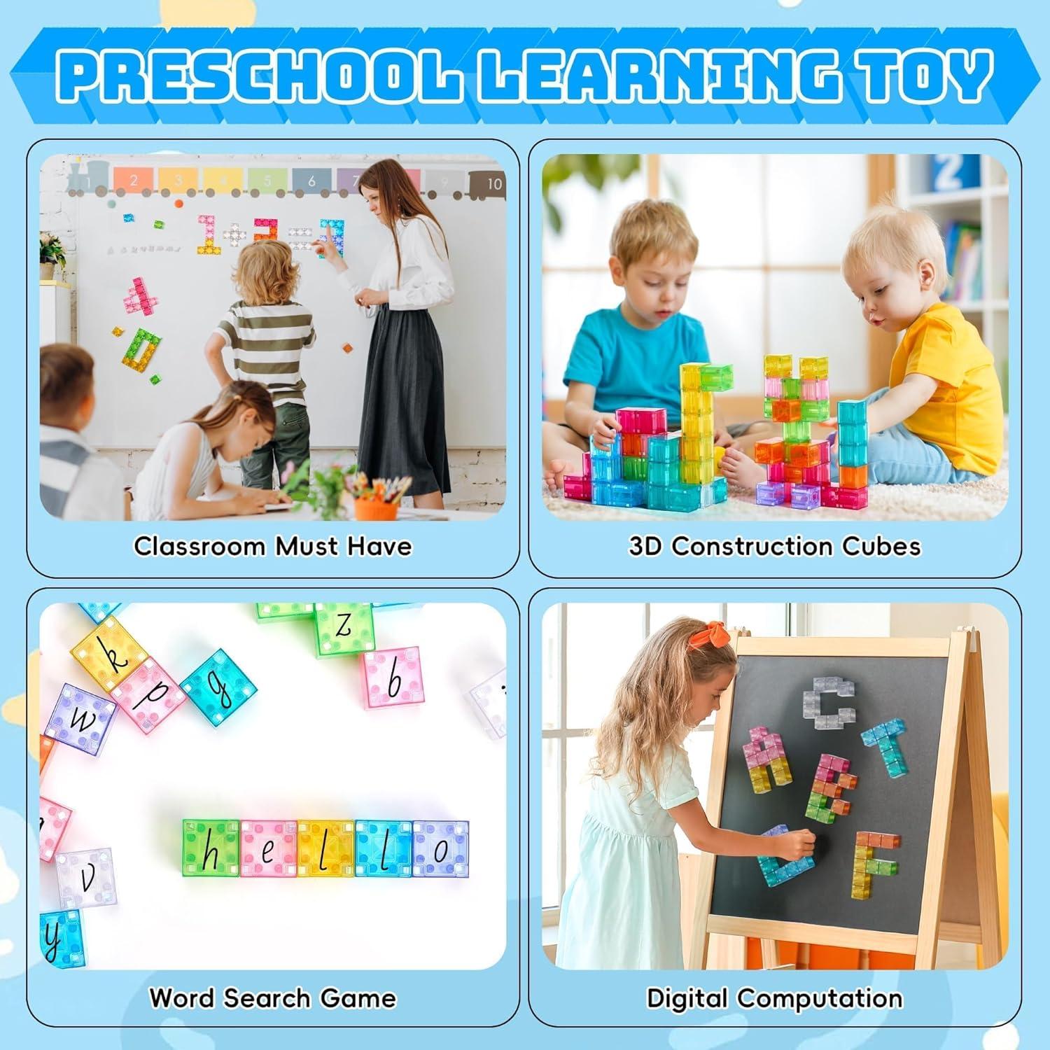 imageVigorFun Magnetic Blocks Courtyard Magnet World Building Set STEM Montessori Sensory Toys for Toddlers Boys Girls Birthday Gifts Construction Toys for 3 4 5 6 7 8 Year Old KidsTransparent