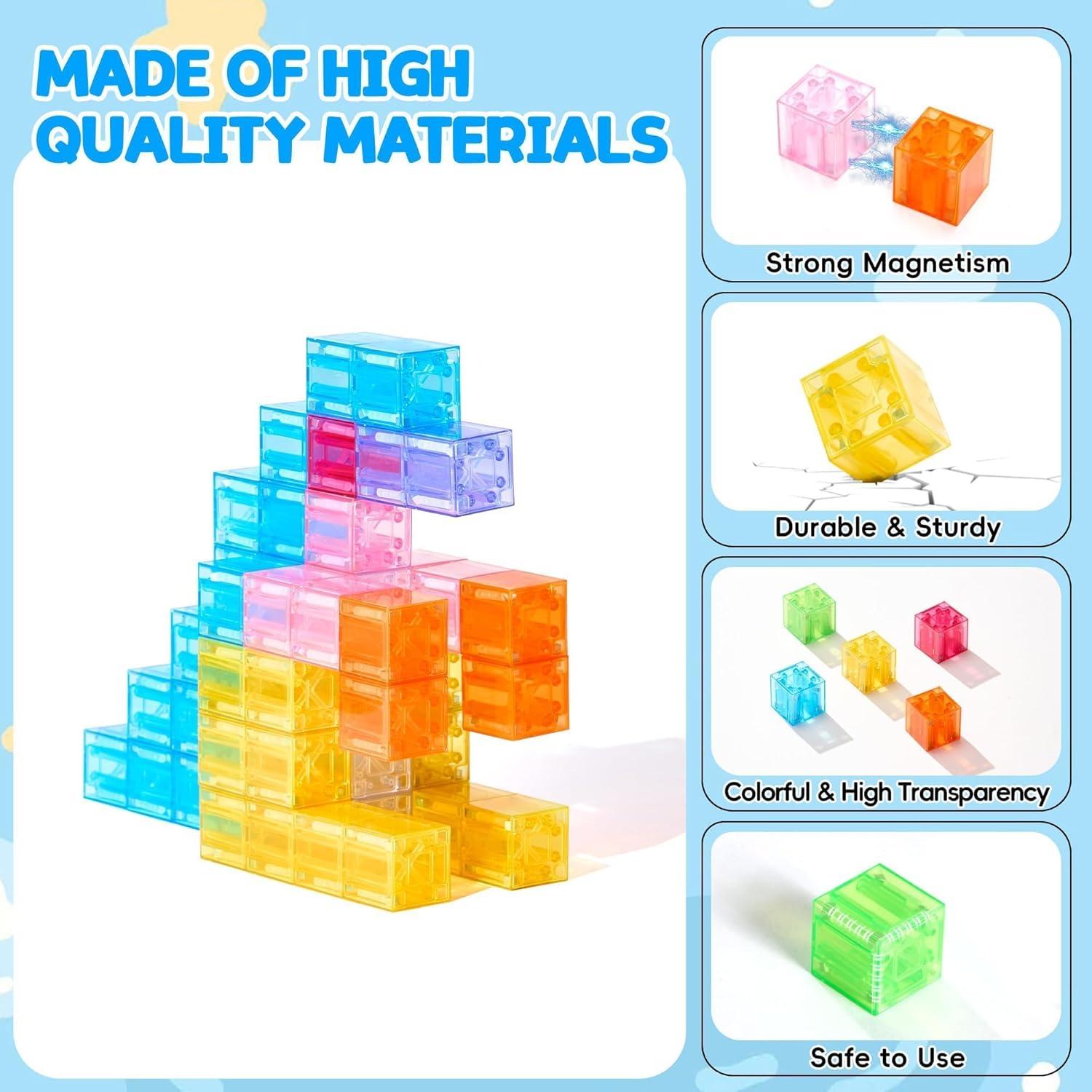 imageVigorFun Magnetic Blocks Courtyard Magnet World Building Set STEM Montessori Sensory Toys for Toddlers Boys Girls Birthday Gifts Construction Toys for 3 4 5 6 7 8 Year Old KidsTransparent