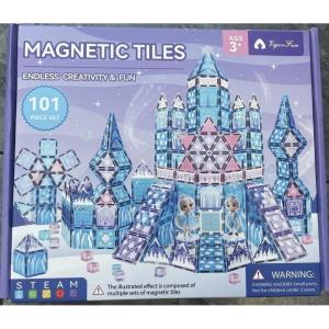 image101Piece Frozen Magnetic Tiles Building Blocks Set  STEM Construction Kit with 2 Toy Figurines and 10 Stones Educational Sensory Toys for Kids Ages 38 Creative Gift for Toddlers Boys ampamp Girls
