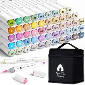 imageVigorFun Alcohol Markers Brush Tip 52 Colors Dual Tip Artist Brush ampamp Chisel Tip Sketch Art Paint Marker Pens for Kids Adults Coloring Drawing Sketching Illustration Art Supplies Kit52 Pastel Colors Brush  Chisel Tip