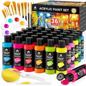 image52 Pcs Acrylic Paint Set  36 Colors 2oz60ml with Brushes Knives ampamp Palette  Rich Pigments Gifts for Adults Kids Artists ampamp Beginners  Painting on Canvas Ceramic Rock Wood
