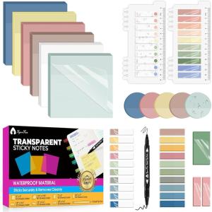 imageTransparent Sticky Notes 1500 Sheets Clear Sticky Notes Pads with Pen Waterproof SelfStick Translucent Sticky Notes Tabs for Bible Study Annotation Books Journaling Office School Supplies1501