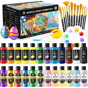 image:imageVigorFun 26 Pcs Glow in the Dark Acrylic Paint Set with 12 Brushes 2 Knives amp Palette 10 Colors 2oz60ml  for Adults Artists amp Beginners  Arts and Crafts Painting KitMixed